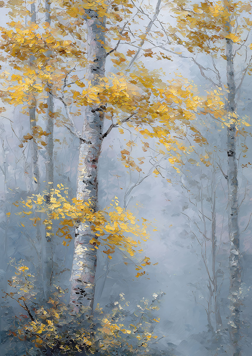 Yellow Leafed Birch Trees Canvas Print & Poster Wall Art - AI PRINT LAB